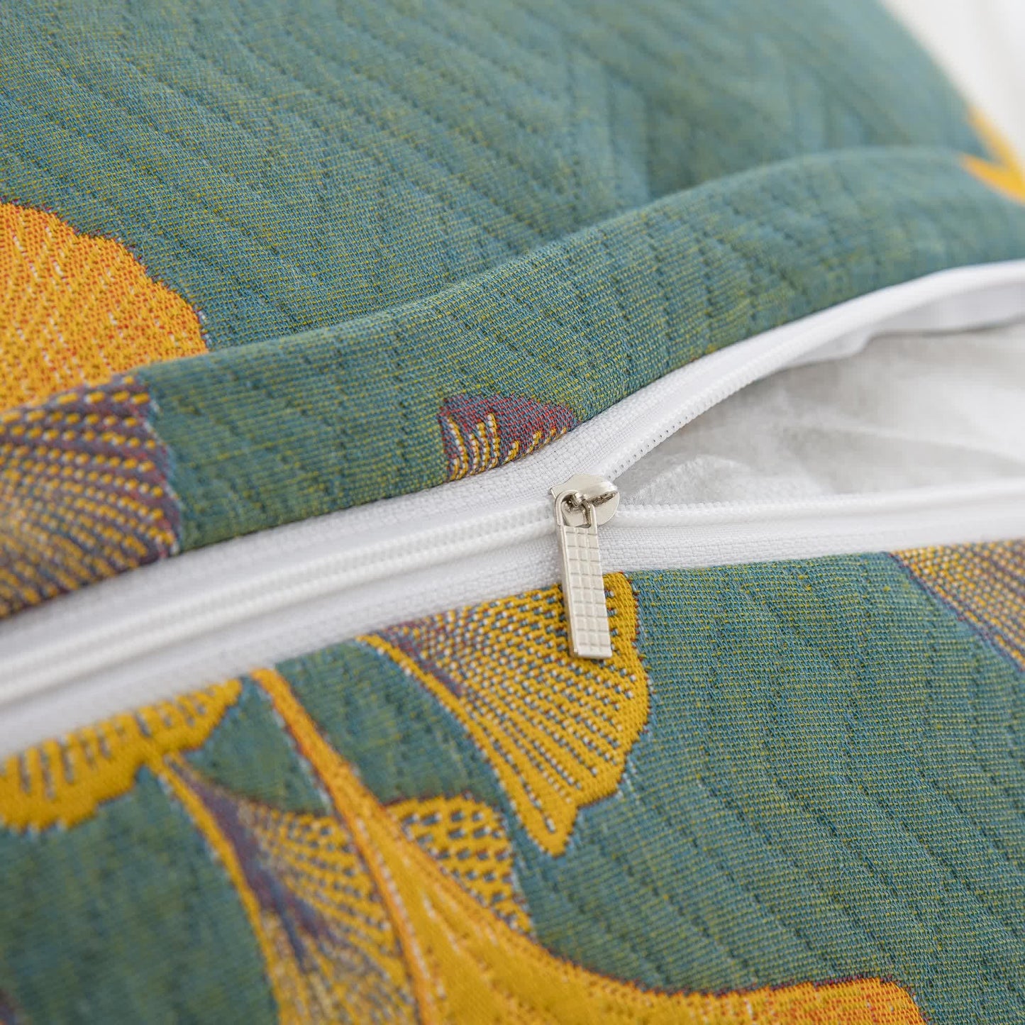 Federe in garza di cotone jacquard con foglie di ginkgo (2 pezzi)