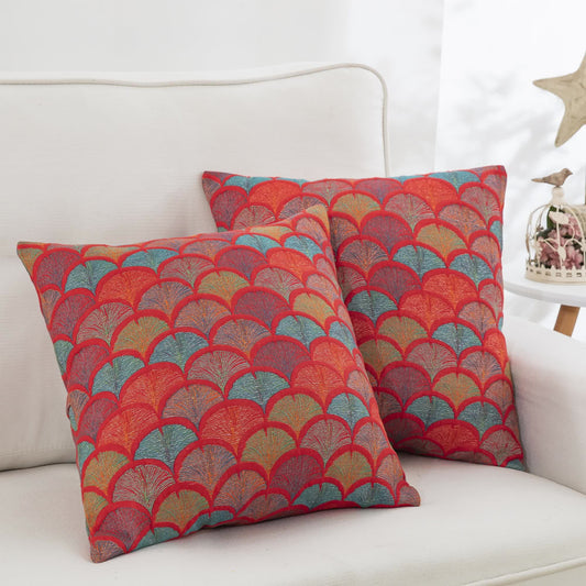 Federe in garza di cotone con motivo a squame di pesce in jacquard (2 pezzi)