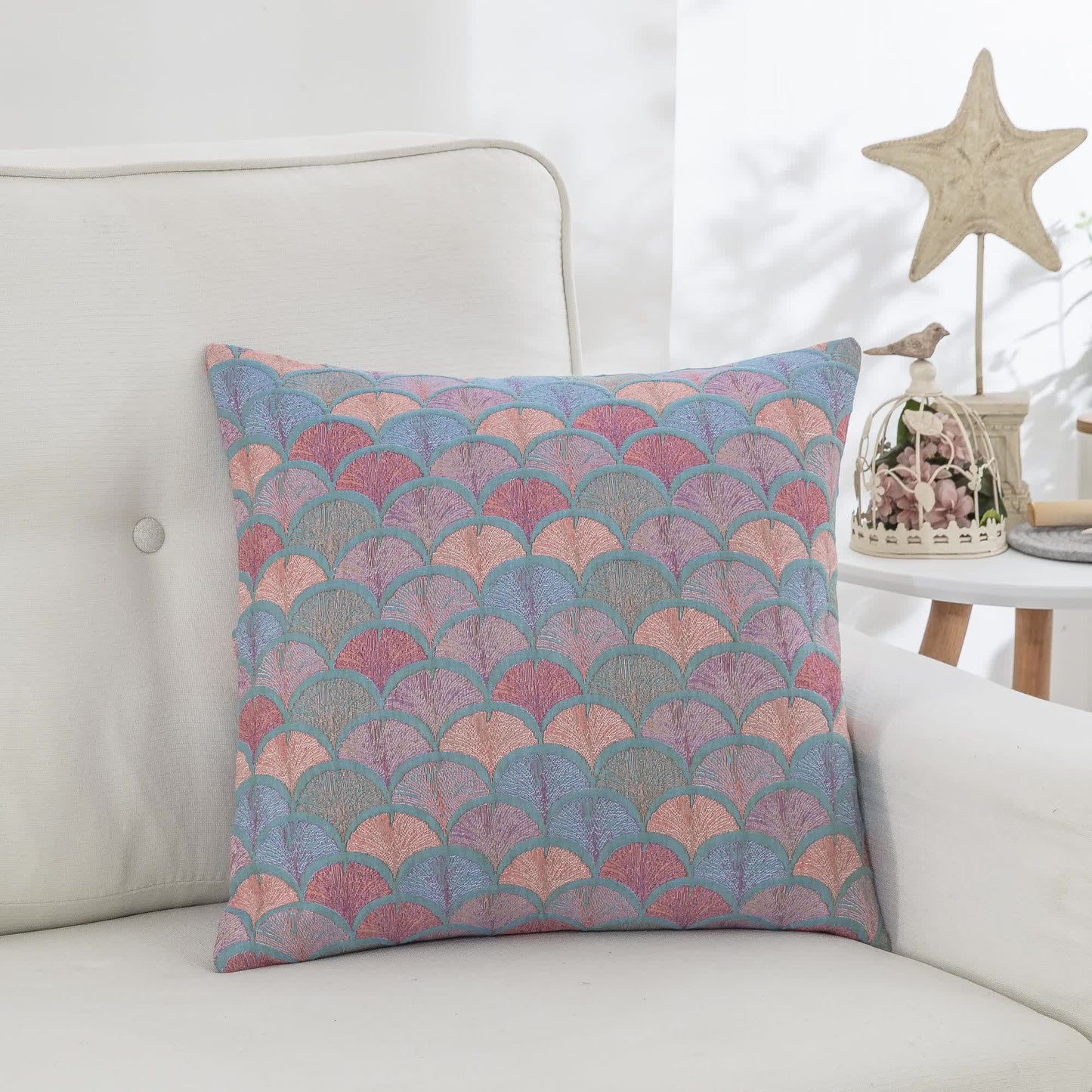 Federe in garza di cotone con motivo a squame di pesce in jacquard (2 pezzi)