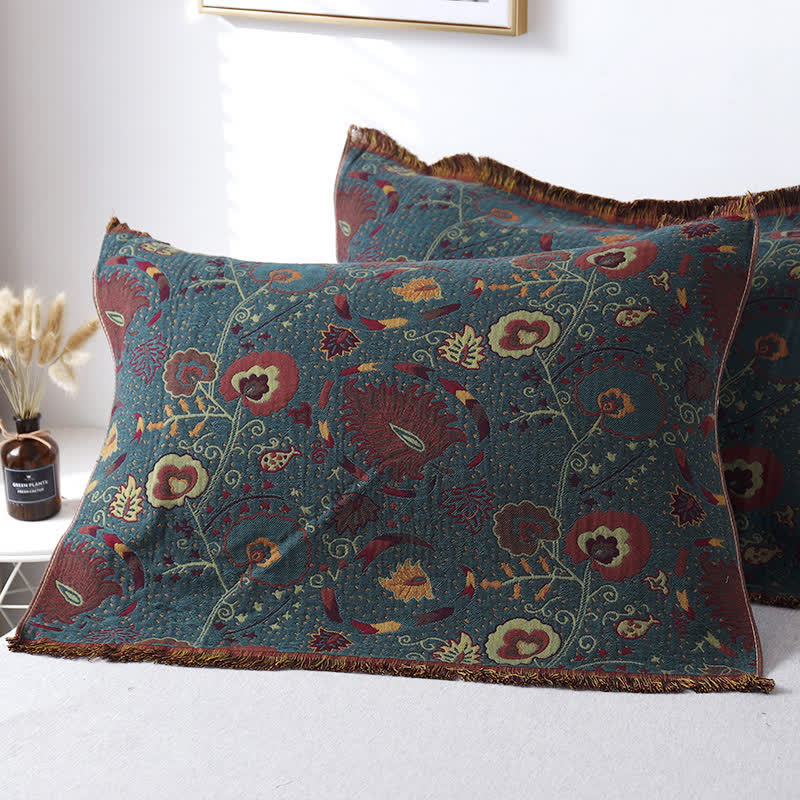 Asciugamano in garza di cotone con motivo floreale vintage (2 pezzi)