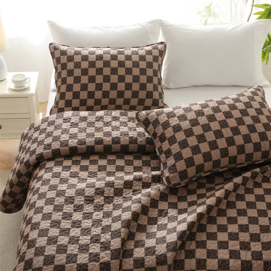 Biancheria da letto trapuntata in puro cotone a scacchiera