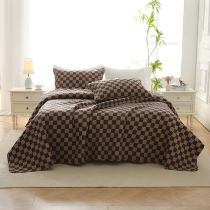Biancheria da letto trapuntata in puro cotone a scacchiera