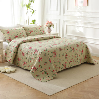 Elegante biancheria da letto trapuntata in cotone con motivo a rose