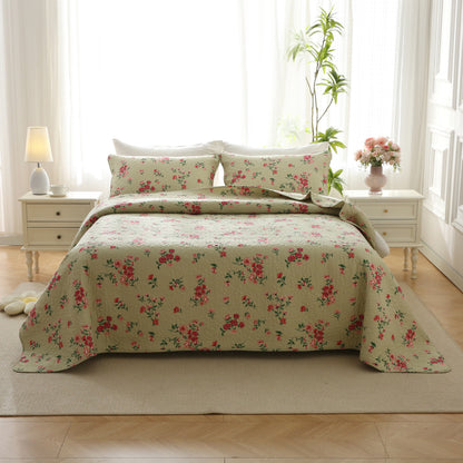 Elegante biancheria da letto trapuntata in cotone con motivo a rose