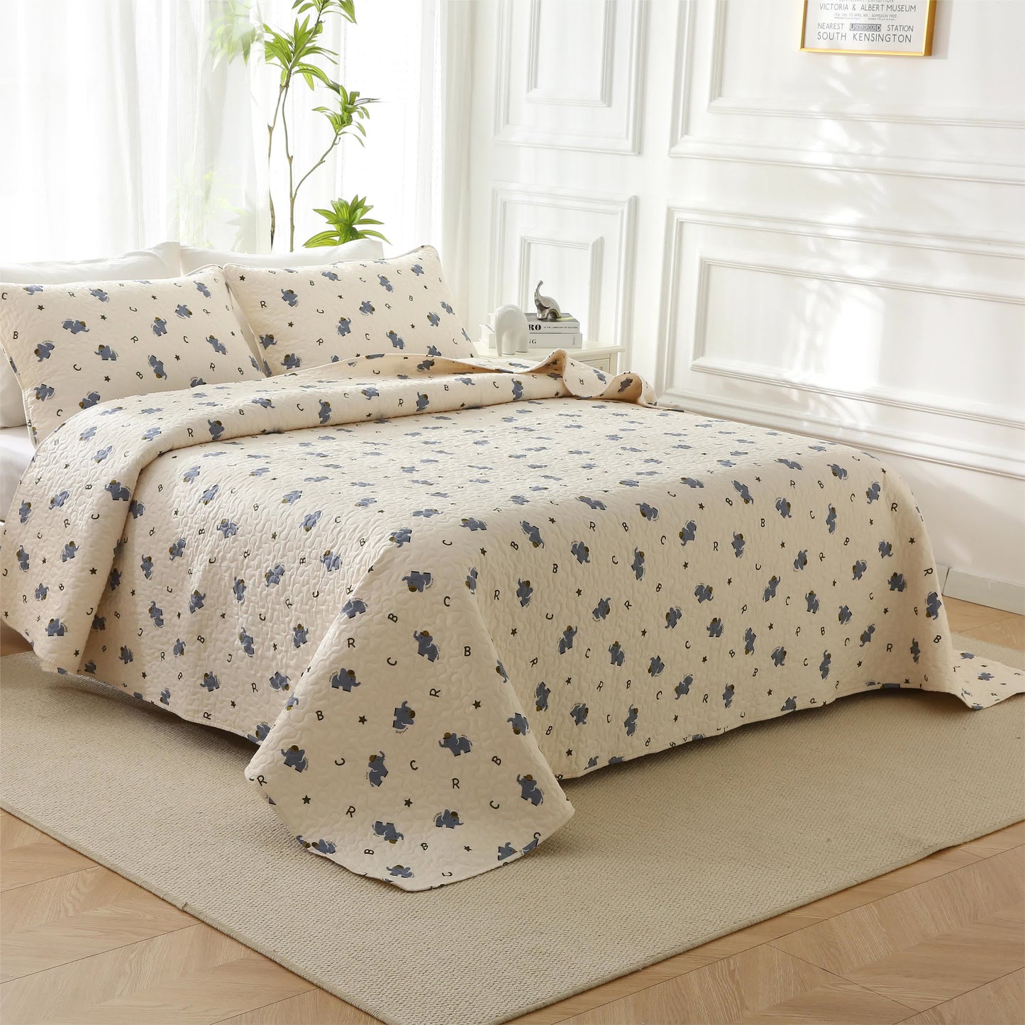Biancheria da letto trapuntata in puro cotone con simpatico elefante