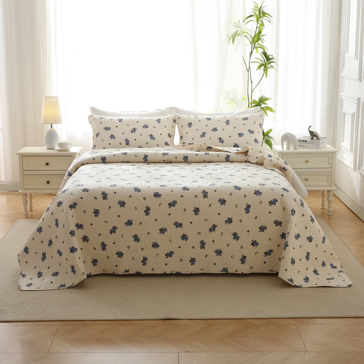 Biancheria da letto trapuntata in puro cotone con simpatico elefante