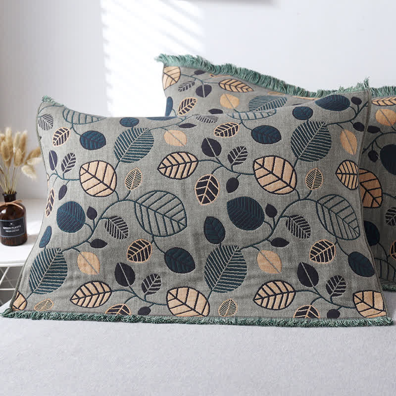 Cuscino in garza di cotone con nappe e foglie (2 pezzi)