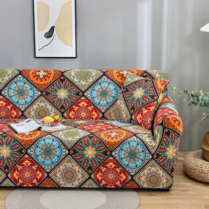 Copridivano elastico con fiori mandala retrò
