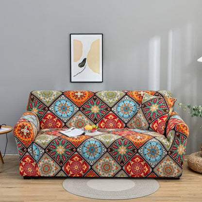 Copridivano elastico con fiori mandala retrò