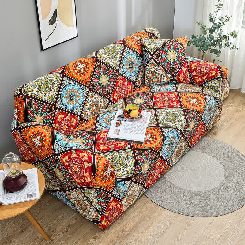 Copridivano elastico con fiori mandala retrò