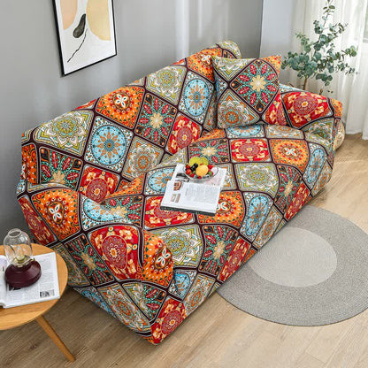 Copridivano elastico con fiori mandala retrò