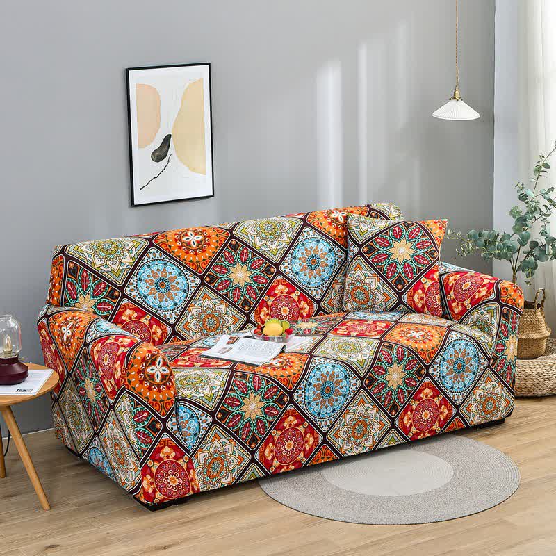 Copridivano elastico con fiori mandala retrò