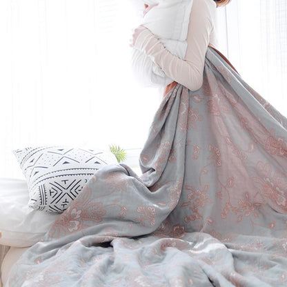 Trapunta reversibile leggera in cotone con stampa floreale