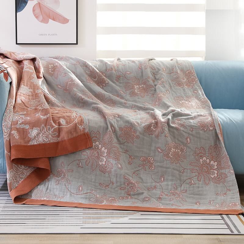 Trapunta reversibile leggera in cotone con stampa floreale