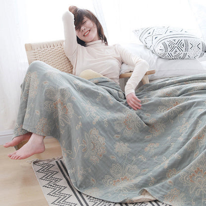 Trapunta reversibile leggera in cotone con stampa floreale