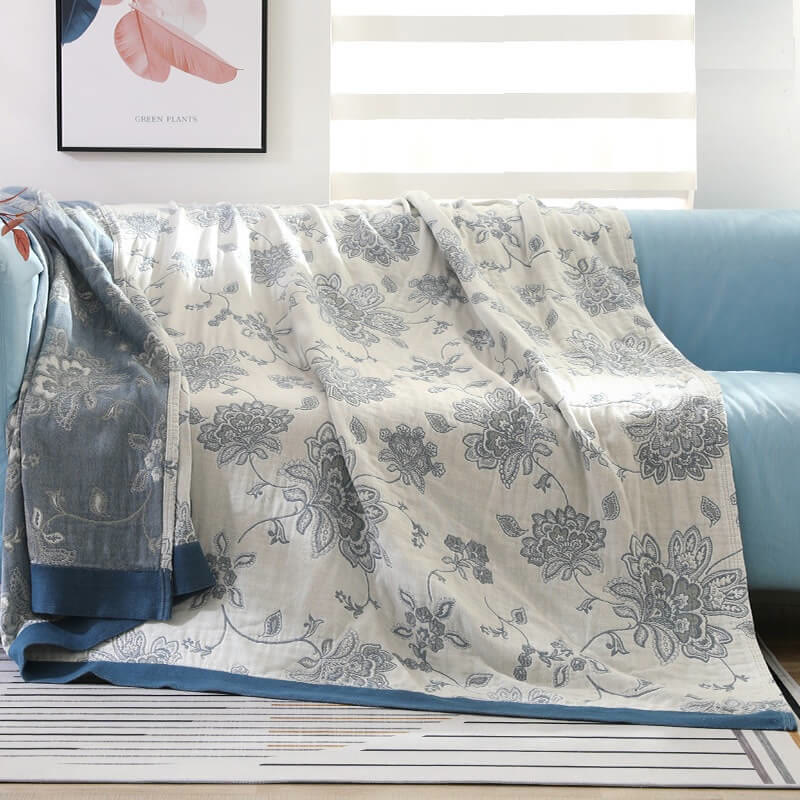 Trapunta reversibile leggera in cotone con stampa floreale