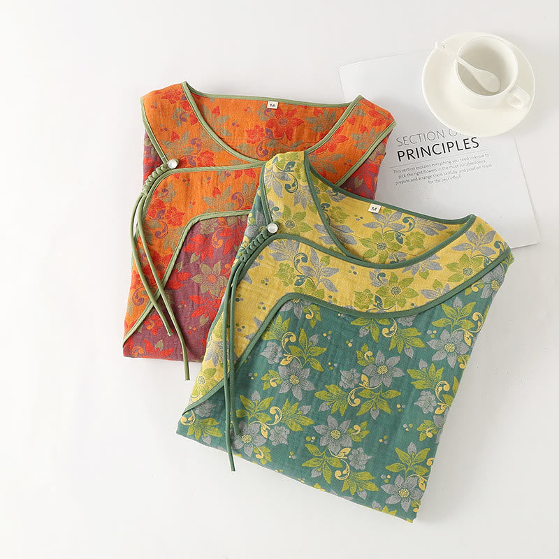 Camicia da notte floreale in garza di cotone jacquard