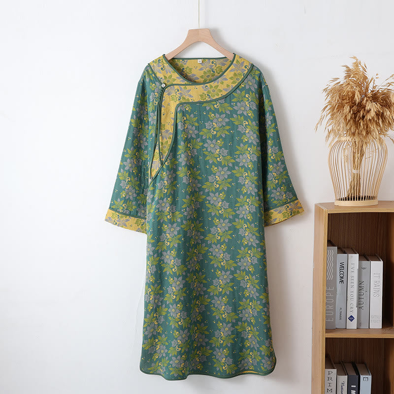 Camicia da notte floreale in garza di cotone jacquard