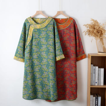 Camicia da notte floreale in garza di cotone jacquard