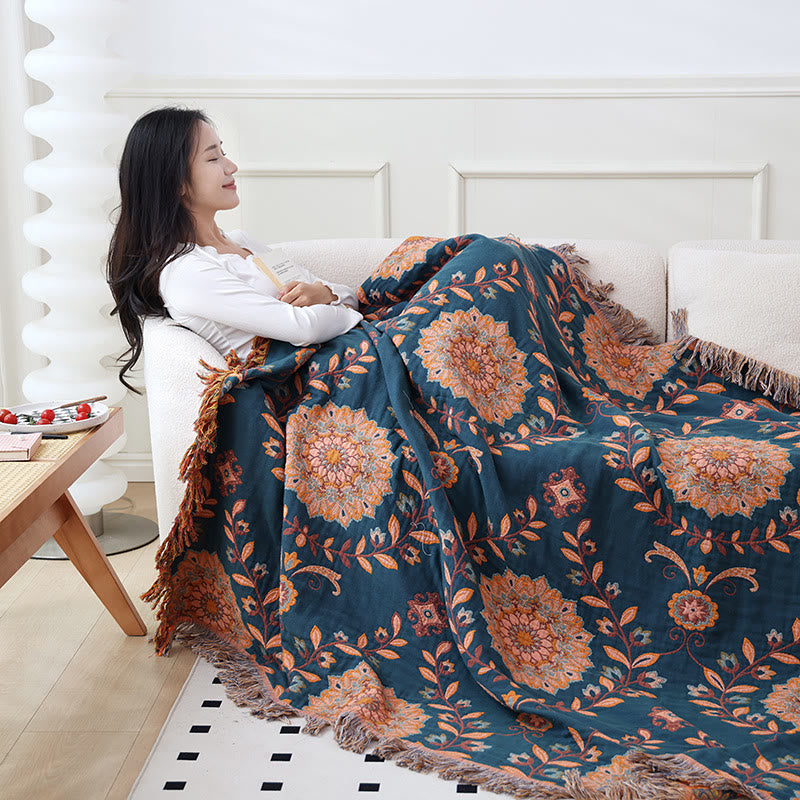 Trapunta reversibile con nappe floreali in garza di cotone