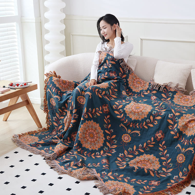 Trapunta reversibile con nappe floreali in garza di cotone