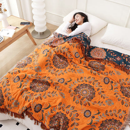 Trapunta reversibile con nappe floreali in garza di cotone