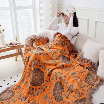 Trapunta reversibile con nappe floreali in garza di cotone