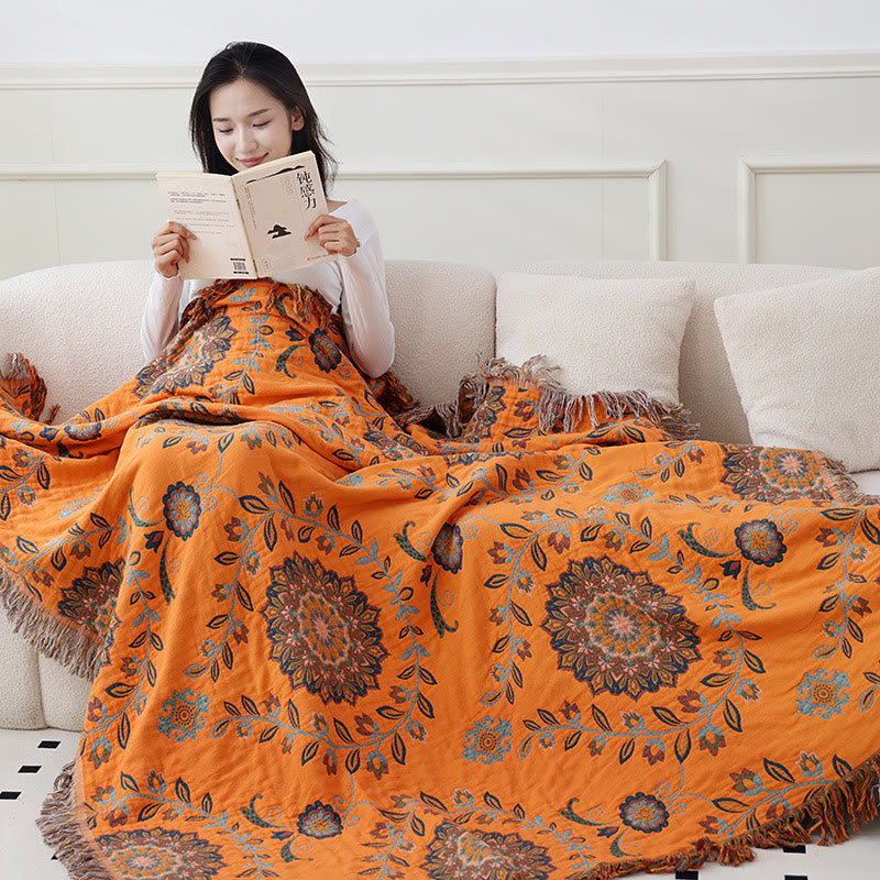 Trapunta reversibile con nappe floreali in garza di cotone