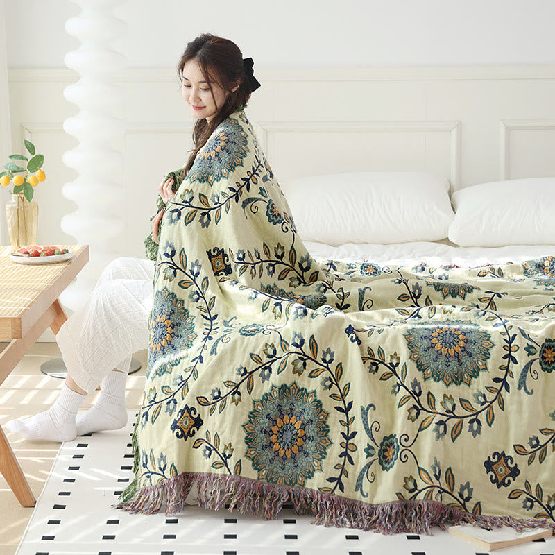 Trapunta reversibile con nappe floreali in garza di cotone