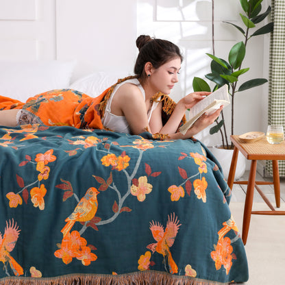 Trapunta reversibile con nappe in cotone floreale Magpie