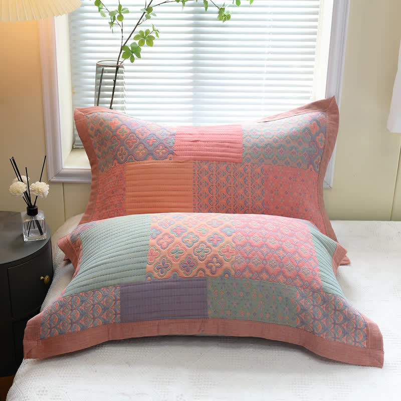 Trapunta reversibile in cotone con motivo quadrato colorato