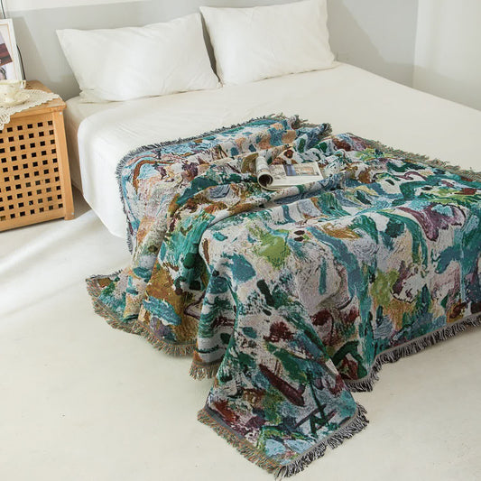 Arazzo con coperta in stile dipinto a olio con nappa