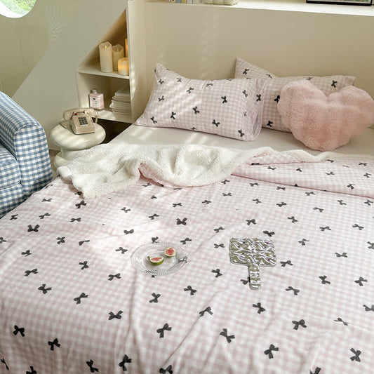 Coperta Sherpa con fiocco in maglia da ragazza