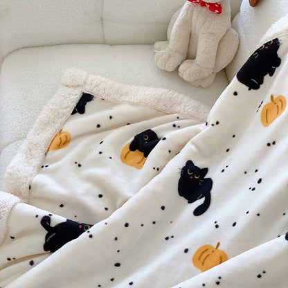 Coperta in pile con gatto e zucca