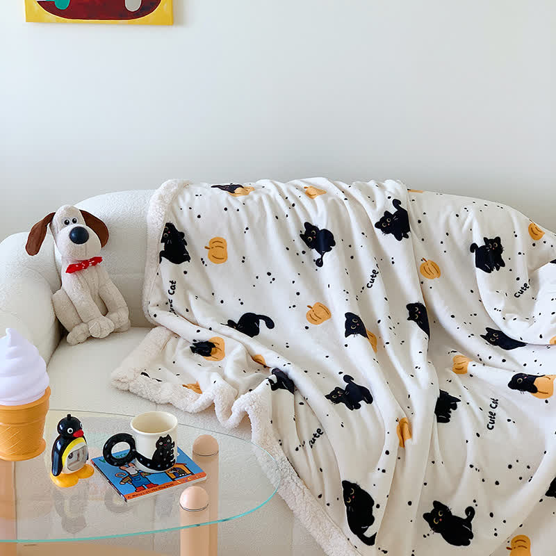 Coperta in pile con gatto e zucca