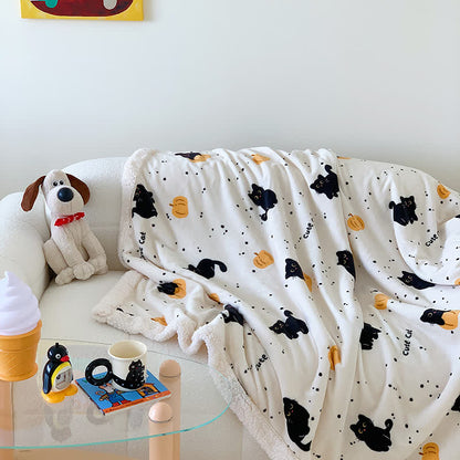 Coperta in pile con gatto e zucca