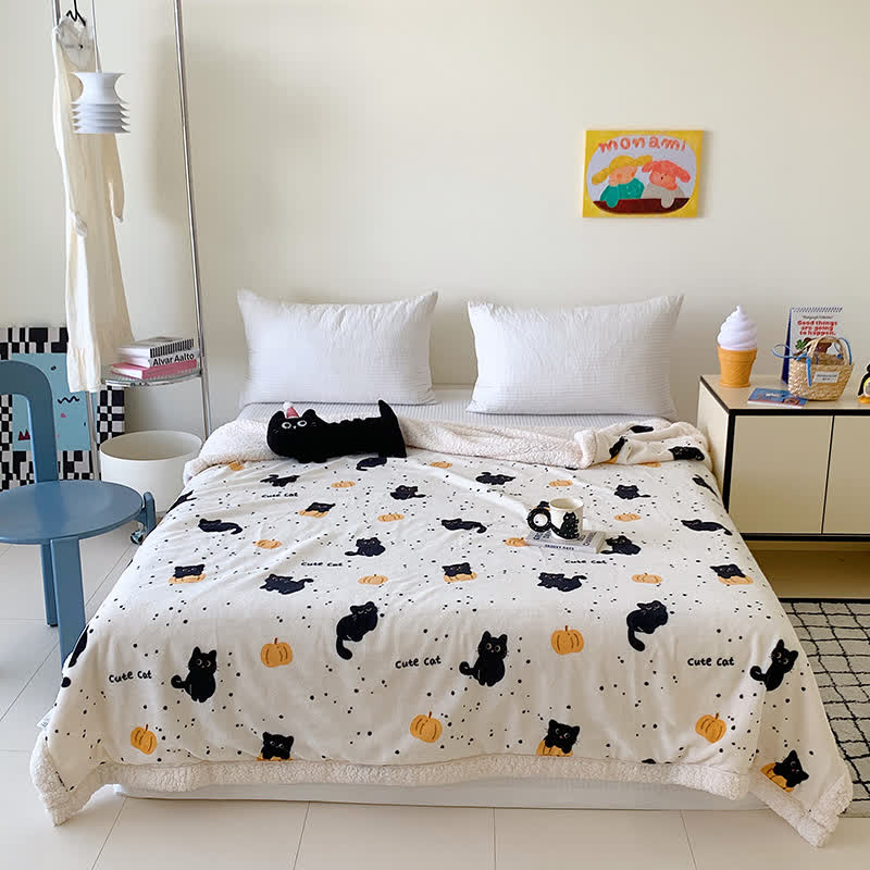 Coperta in pile con gatto e zucca
