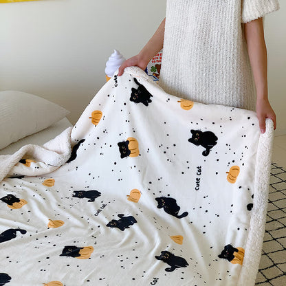Coperta in pile con gatto e zucca