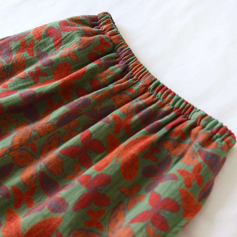 Pigiama in garza di cotone con farfalle jacquard