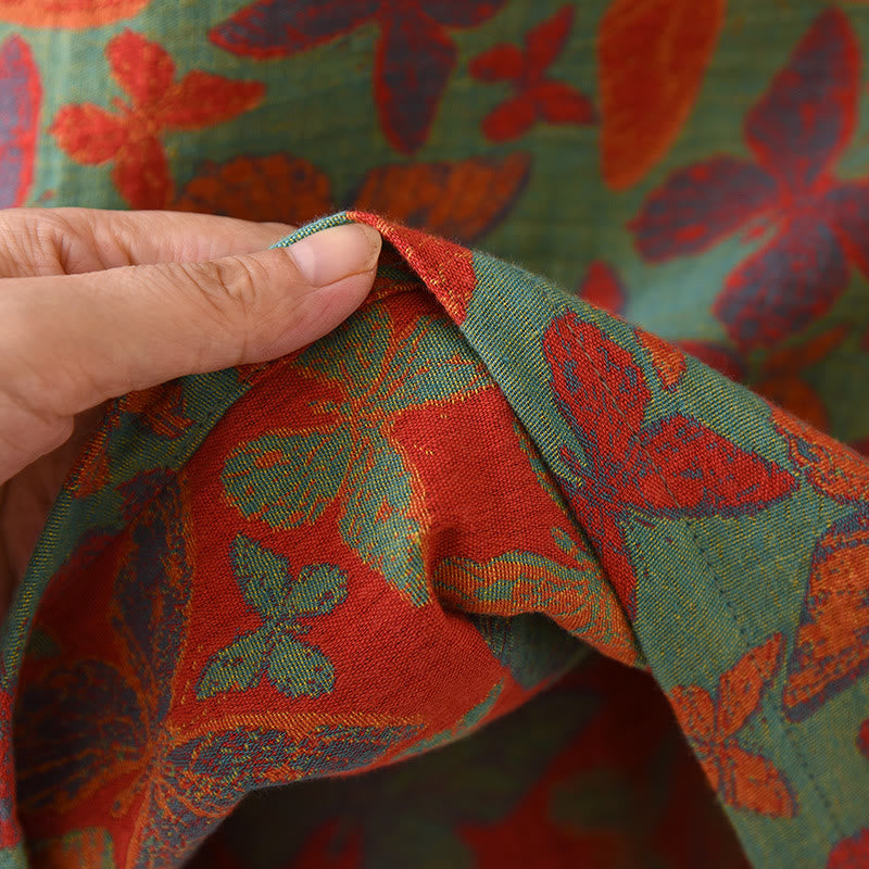 Pigiama in garza di cotone con farfalle jacquard