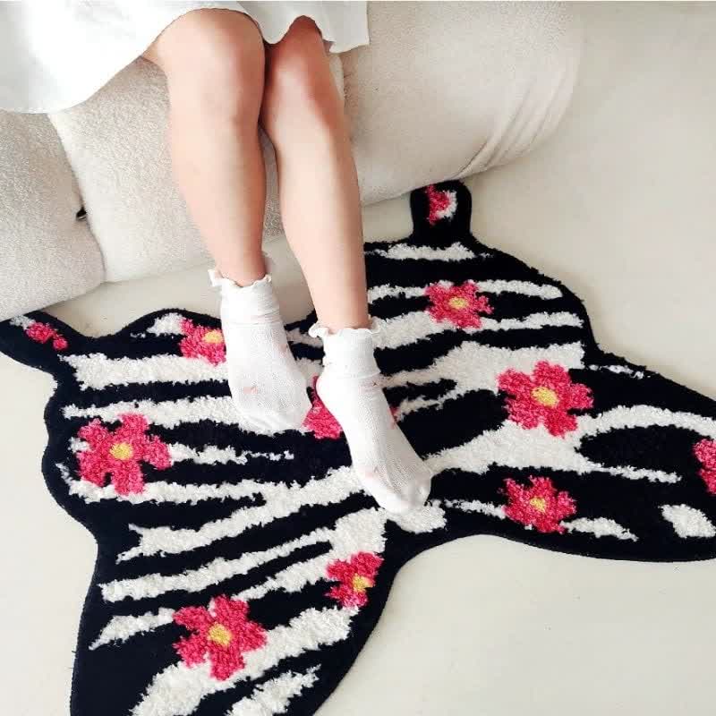 Tappeto decorativo morbido con stampa zebra floreale
