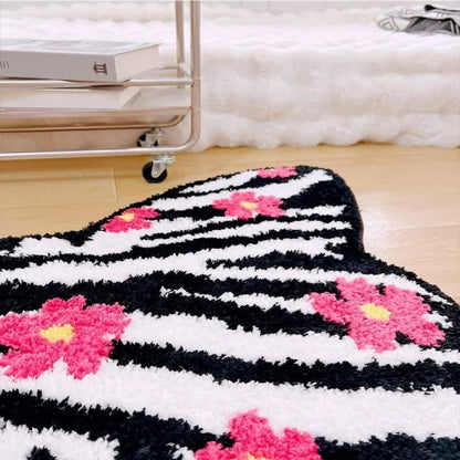 Tappeto decorativo morbido con stampa zebra floreale