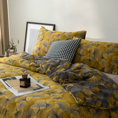Elegante biancheria da letto in garza di cotone con foglie di ginkgo