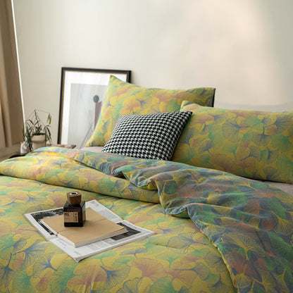 Elegante biancheria da letto in garza di cotone con foglie di ginkgo