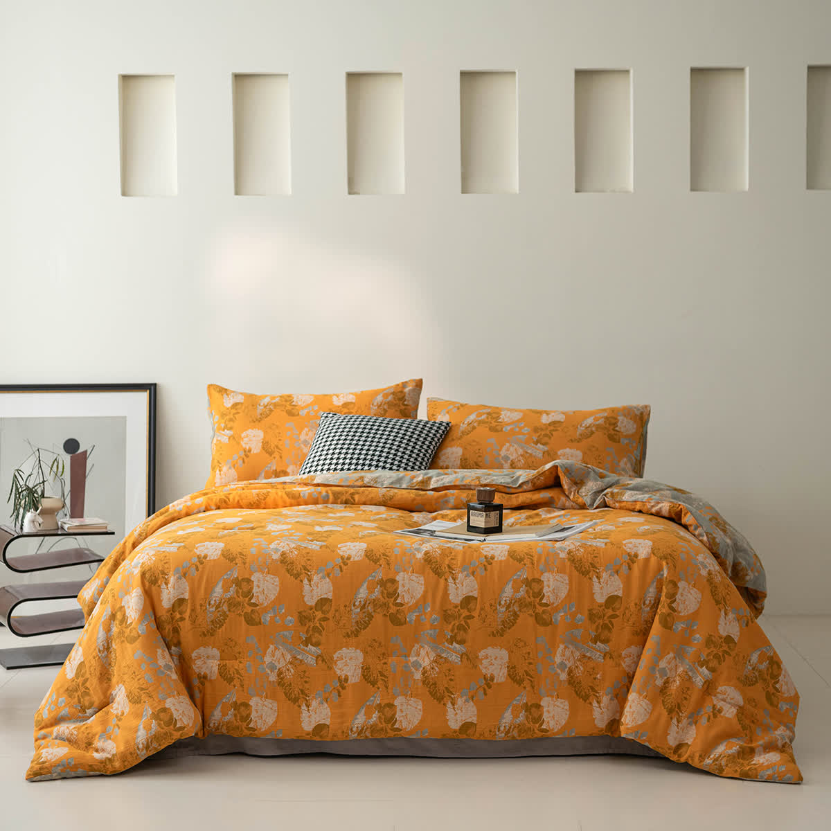 Elegante biancheria da letto a foglia in garza a doppio strato