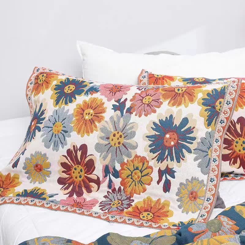 Trapunta reversibile in cotone con fiori colorati e luminosi
