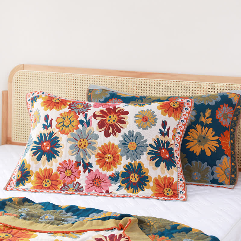 Trapunta reversibile in cotone con fiori colorati e luminosi
