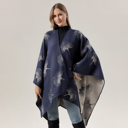 Lussuoso scialle da viaggio con foglie di ginkgo - Blu navy - 130cm x 150cm - image 5