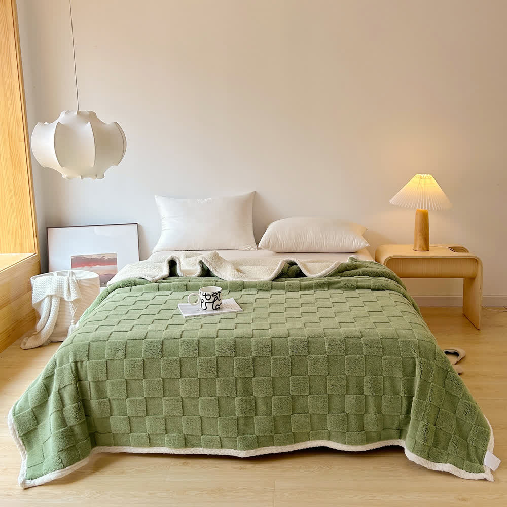 Coperta Sherpa morbida con trama a scacchiera