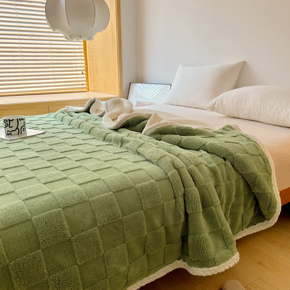 Coperta Sherpa morbida con trama a scacchiera